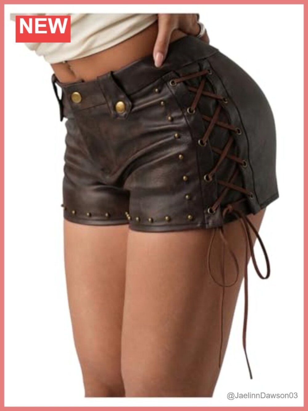PU Leather Lace Up Studded Goth Punk Mini Shorts